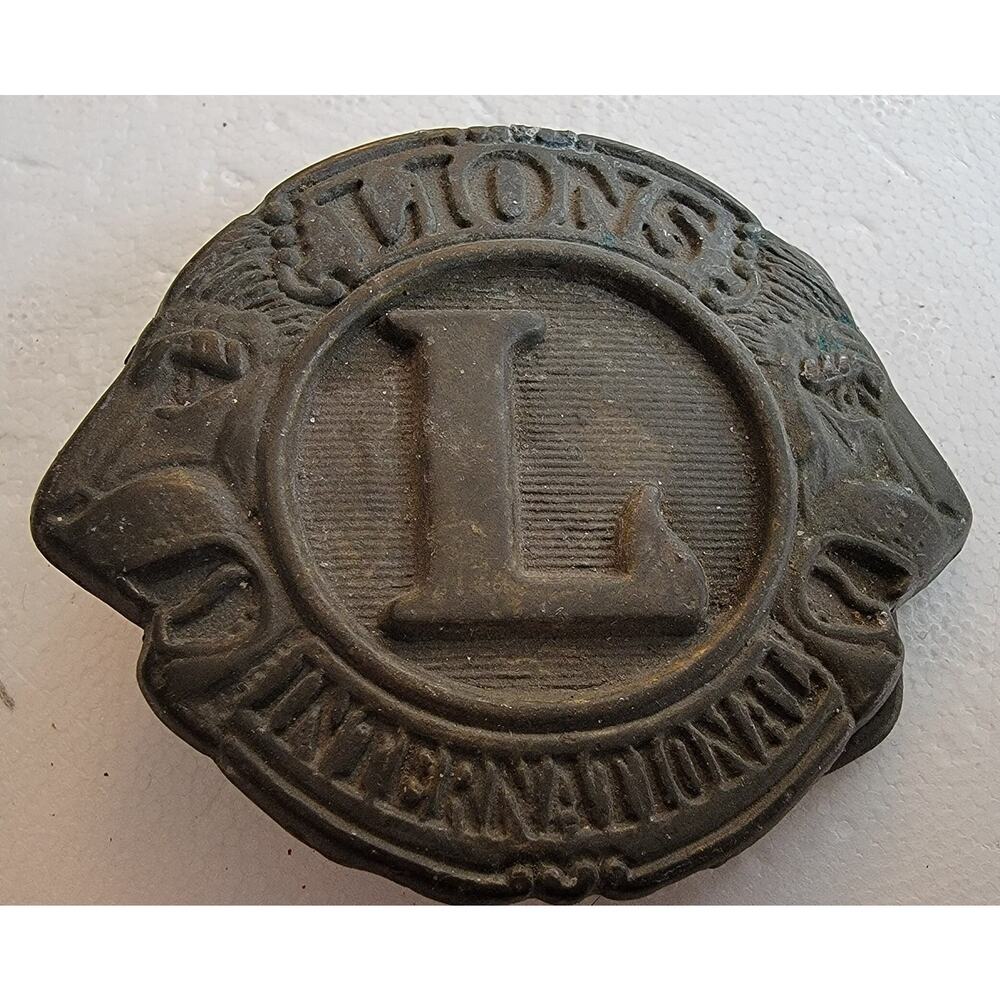 Vintage Lions International Cast Iron Service Club Plaque Solid Belt Buckle